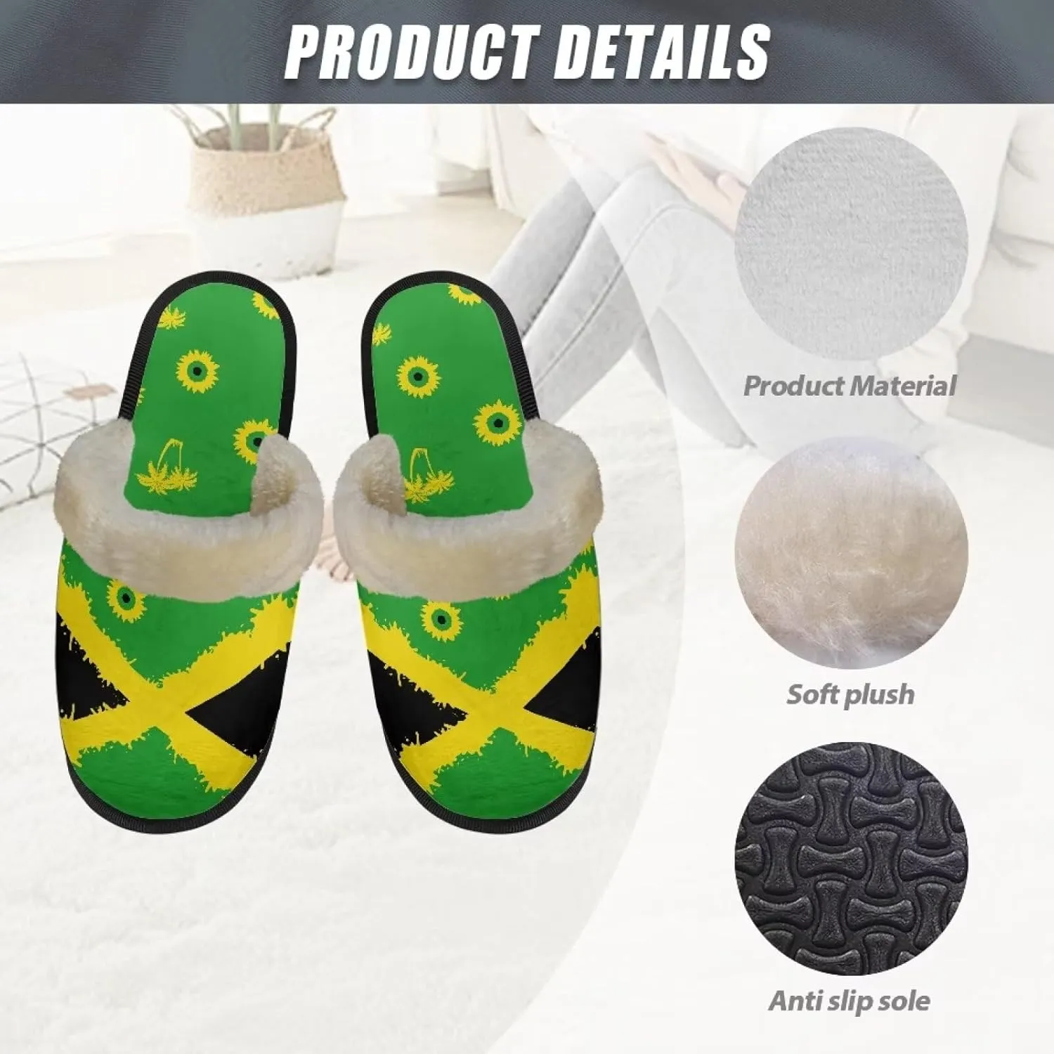 Men'S Slippers Warm Fuzzy Comfy House Shoes Comfortable Spacious Elastic Soft Winter Breathable Warm Plush Flat Slides for Travel US XS-XL Black Sole