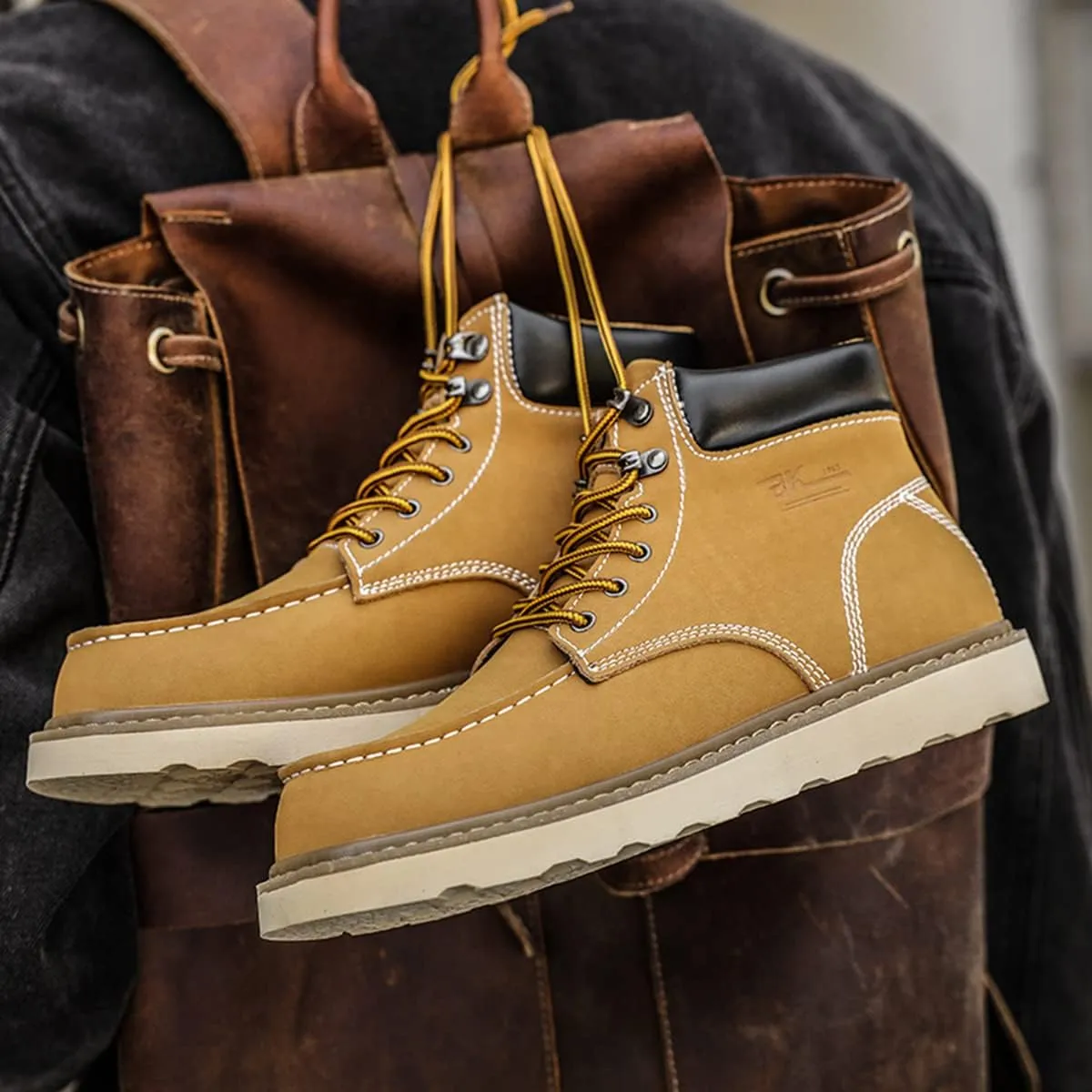 MENS Work Boot High-tops Slip Resistant Protective Leather Shoes Outdoor Sports Fluffing Warm Shoes In Winter Cotton-padded Shose.