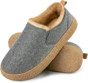 MERRIMAC Women's and Men's Faux Felt Slippers Closed-back Warm Comfy Non-slip Memory Foam Indoor House Shoes with Elastic Gores