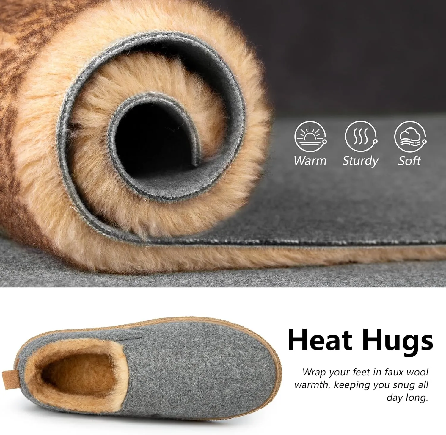 MERRIMAC Women's and Men's Faux Felt Slippers Closed-back Warm Comfy Non-slip Memory Foam Indoor House Shoes with Elastic Gores