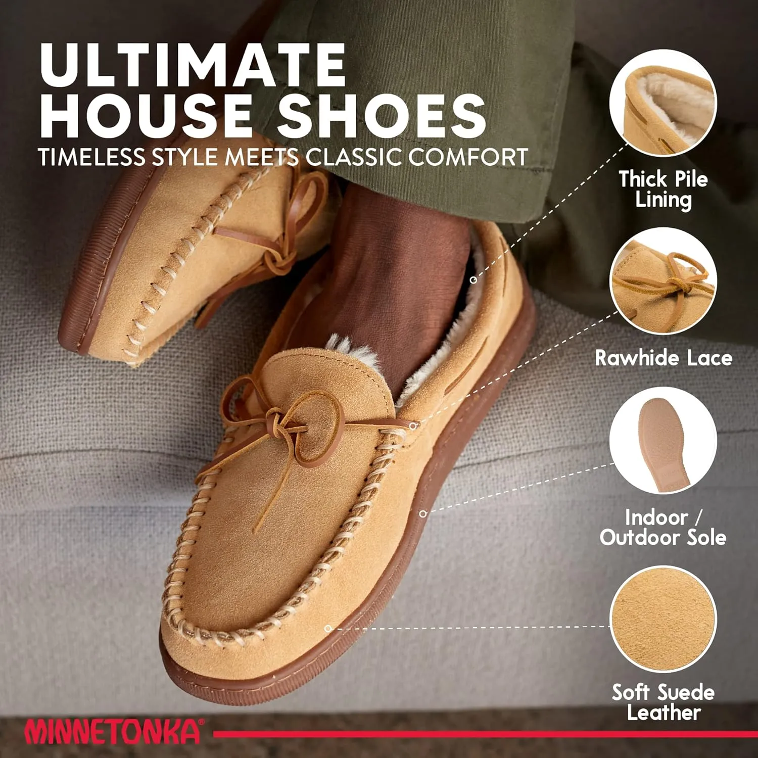Minnetonka Men's Pile Lined Hardsole Slipper