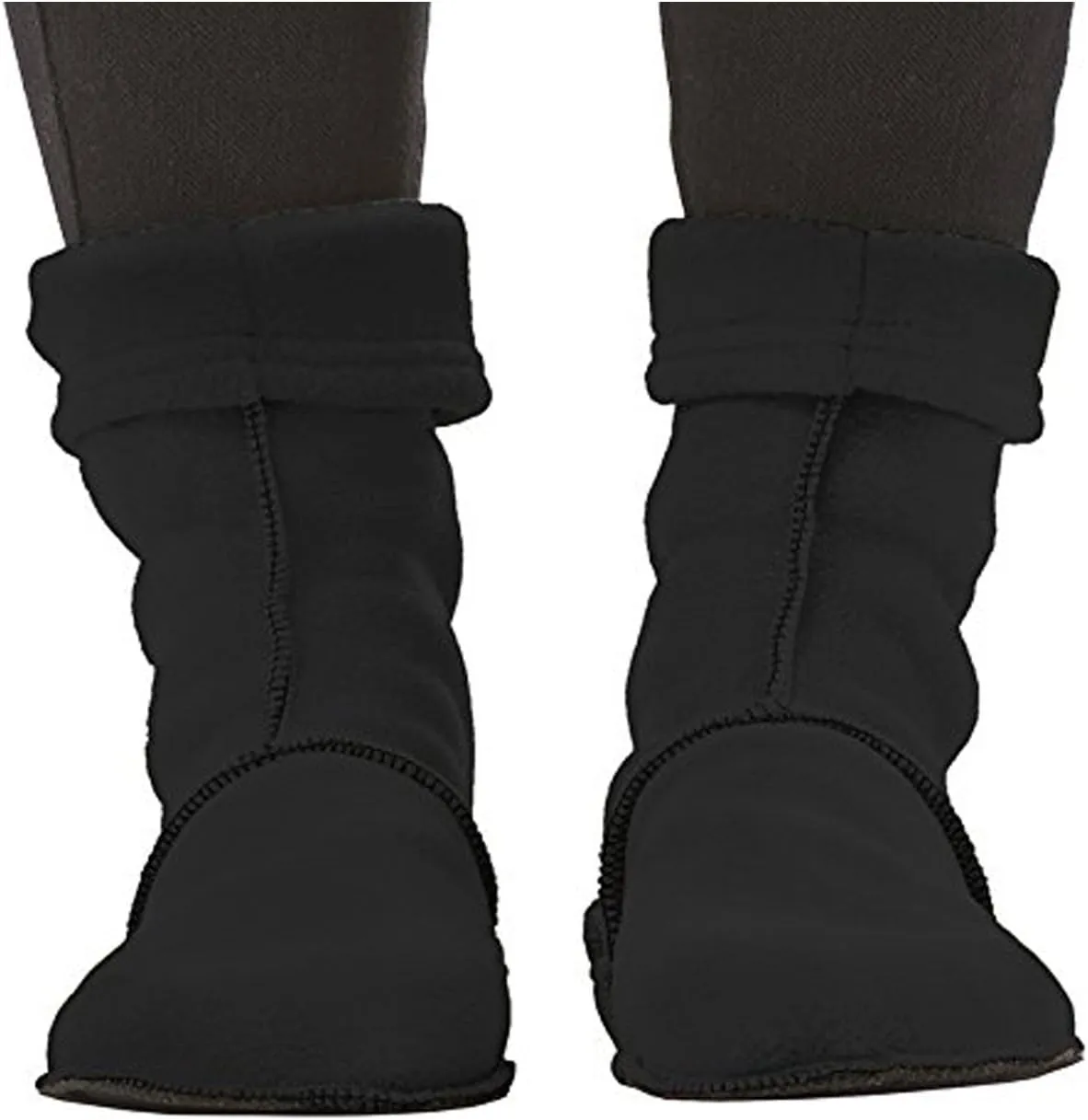 MocSocks - Double-Bottom, Non-Skid Fleece Slipper Socks – Warm and Cozy Booties - Unisex (Medium, Black)