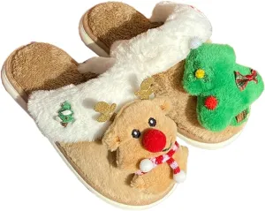 Molodo Women's Reindeer Slippers - Warm, Fuzzy, Kawaii Indoor/Outdoor House Shoes