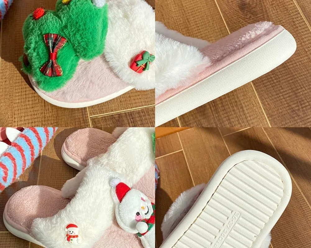 Molodo Women's Reindeer Slippers - Warm, Fuzzy, Kawaii Indoor/Outdoor House Shoes