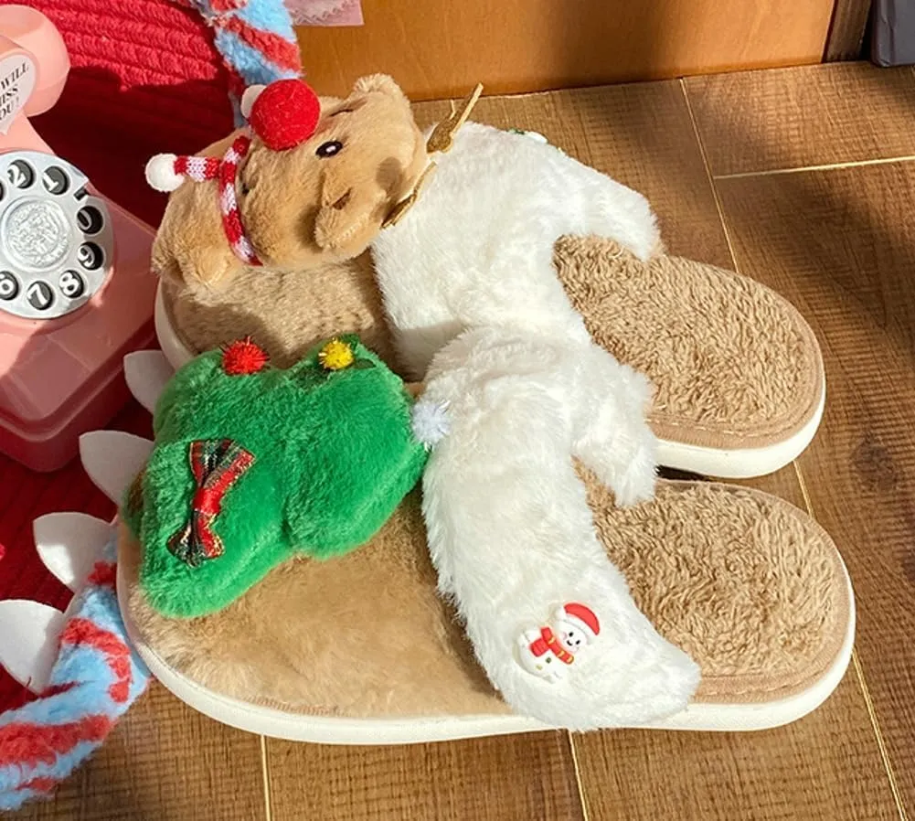 Molodo Women's Reindeer Slippers - Warm, Fuzzy, Kawaii Indoor/Outdoor House Shoes
