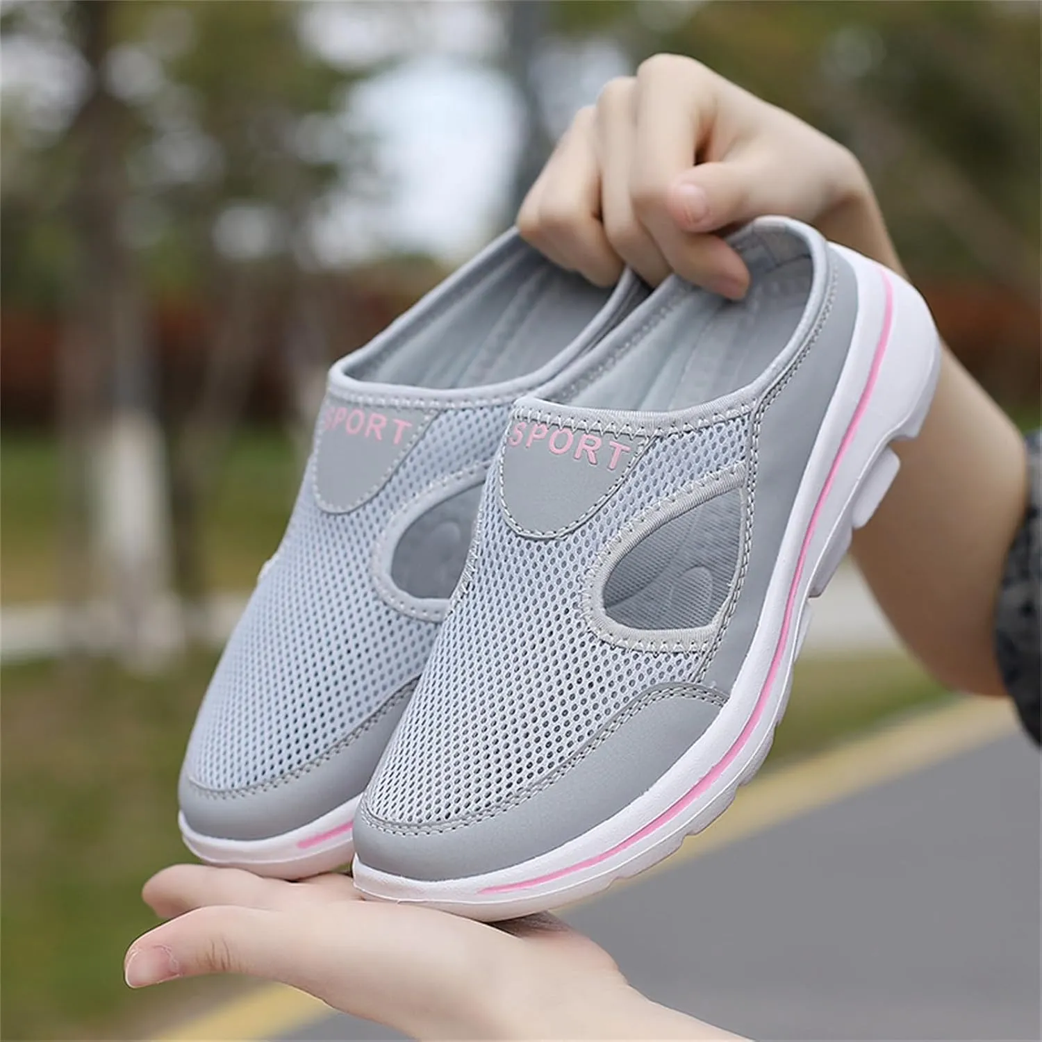 Mule Shoes for Women Summer Backless Walking Sneakers Lightweight Slip On Slippers Casual Breathable Mesh Platform Sneakers Closed Toe Slides Mules