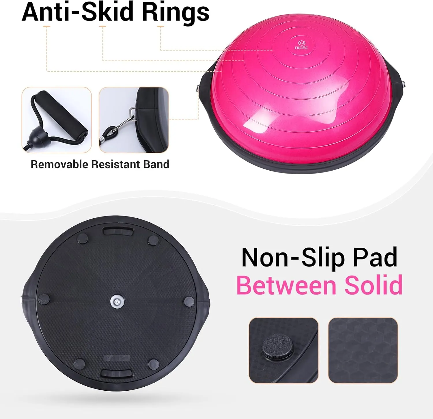 Nice C Balance Ball, Half Ball, Balance Ball, Exercise Workout Trainer, with Resistant Band, Strength Fitness Yoga with Bonus Foot Pump