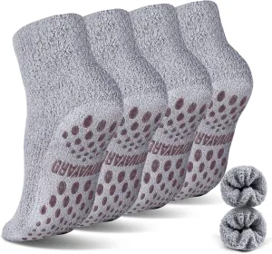 NOVAYARD 4 Pairs Non Slip Fuzzy Socks Winter Warm Cozy Slipper Socks Grip Men Women