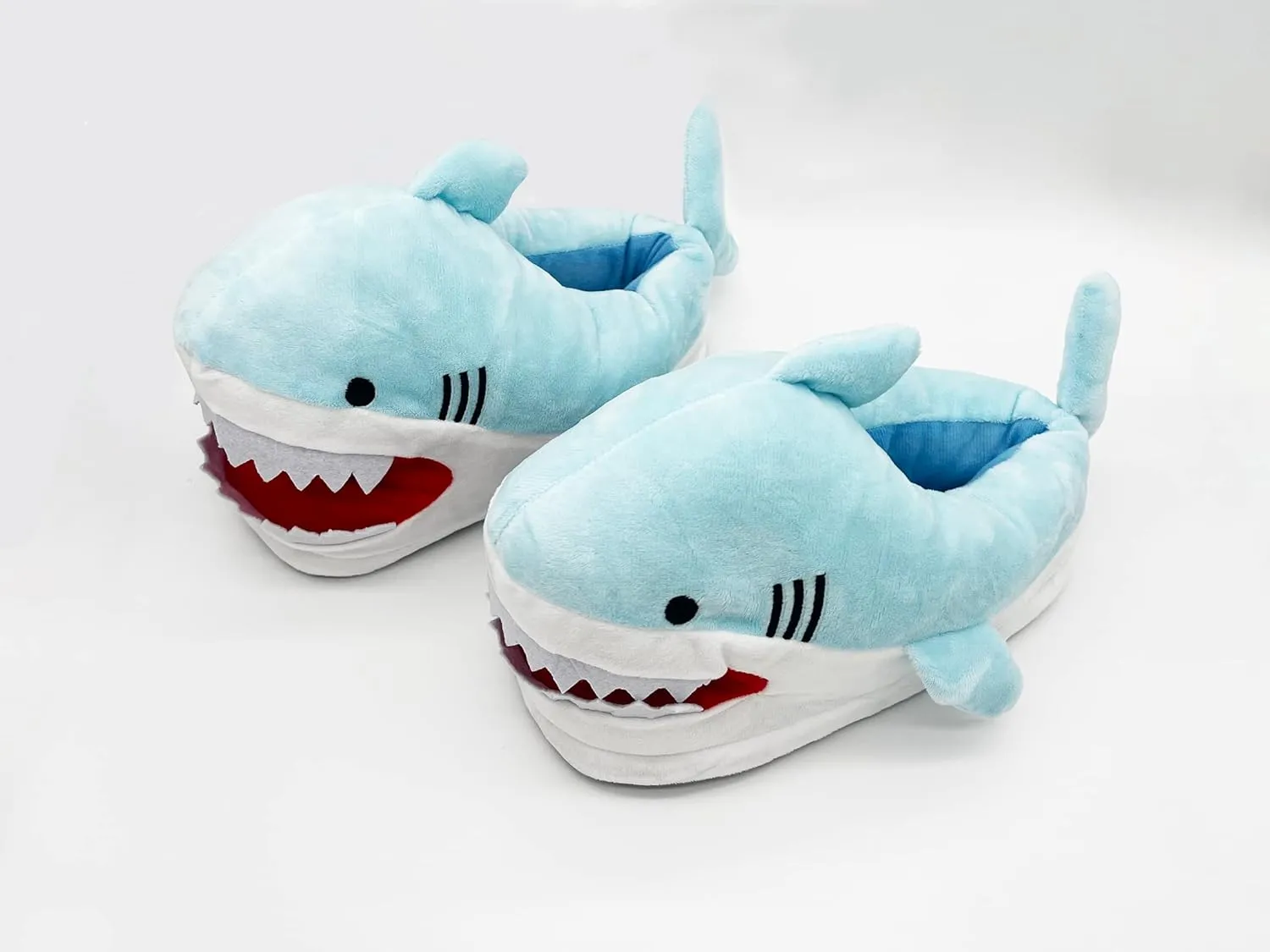 Novelty Animal Little Blue Shark Plush Slippers - Warm Winter House Shoes for Women