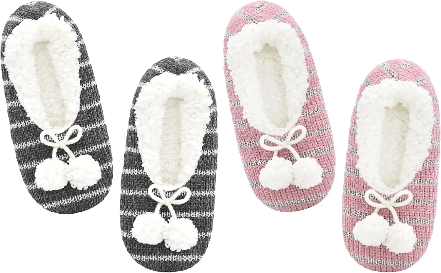 Panda Bros 2 Pairs Slipper Socks For Women With Grippers, Fuzzy Womens Slipper Socks With Non Slip Bottoms, Cozy Warm House Slippers