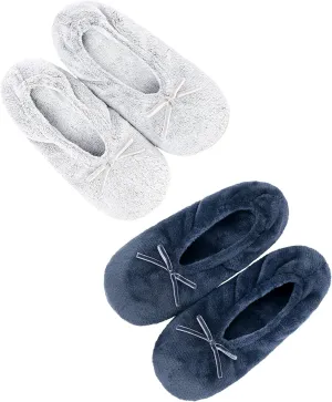 Panda Bros 2 Pairs Women's Ballerina House Slippers, Anti-Skid Comfy Warm Ballet Style Slippers