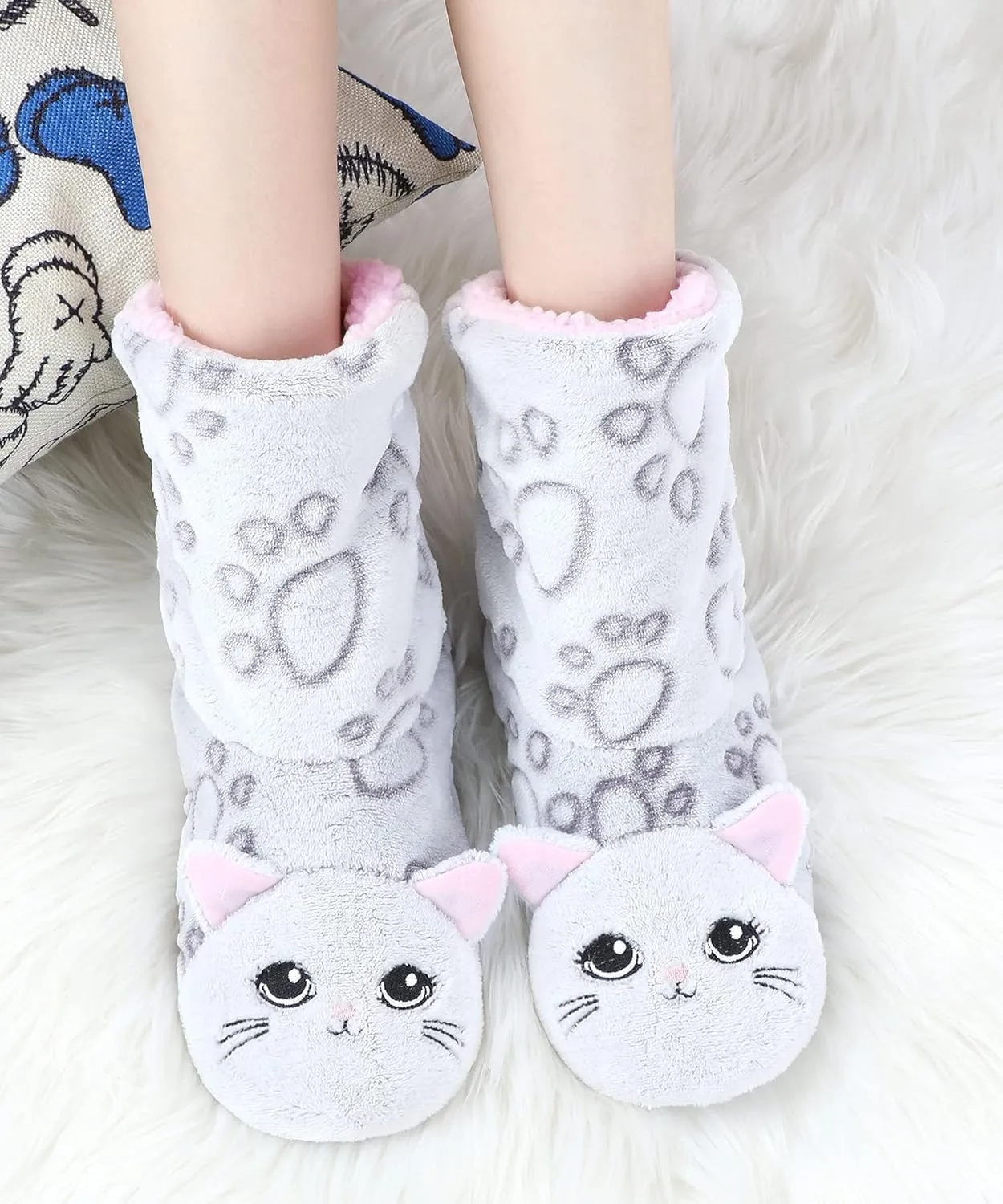 Panda Bros Slipper Socks for Women Cozy Warm Lined Fuzzy Sock Slippers Indoor Booties with Non Slip Grippers