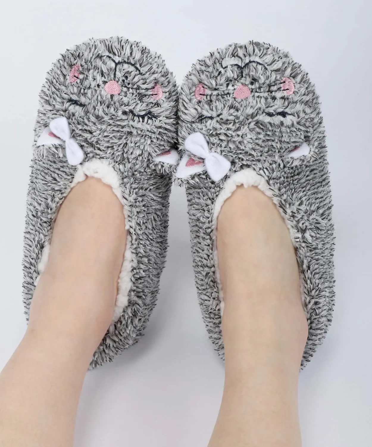Panda Bros Slipper Socks With Non-Slip Grippers, Cute Fuzzy Warm Cat Animal House Slippers