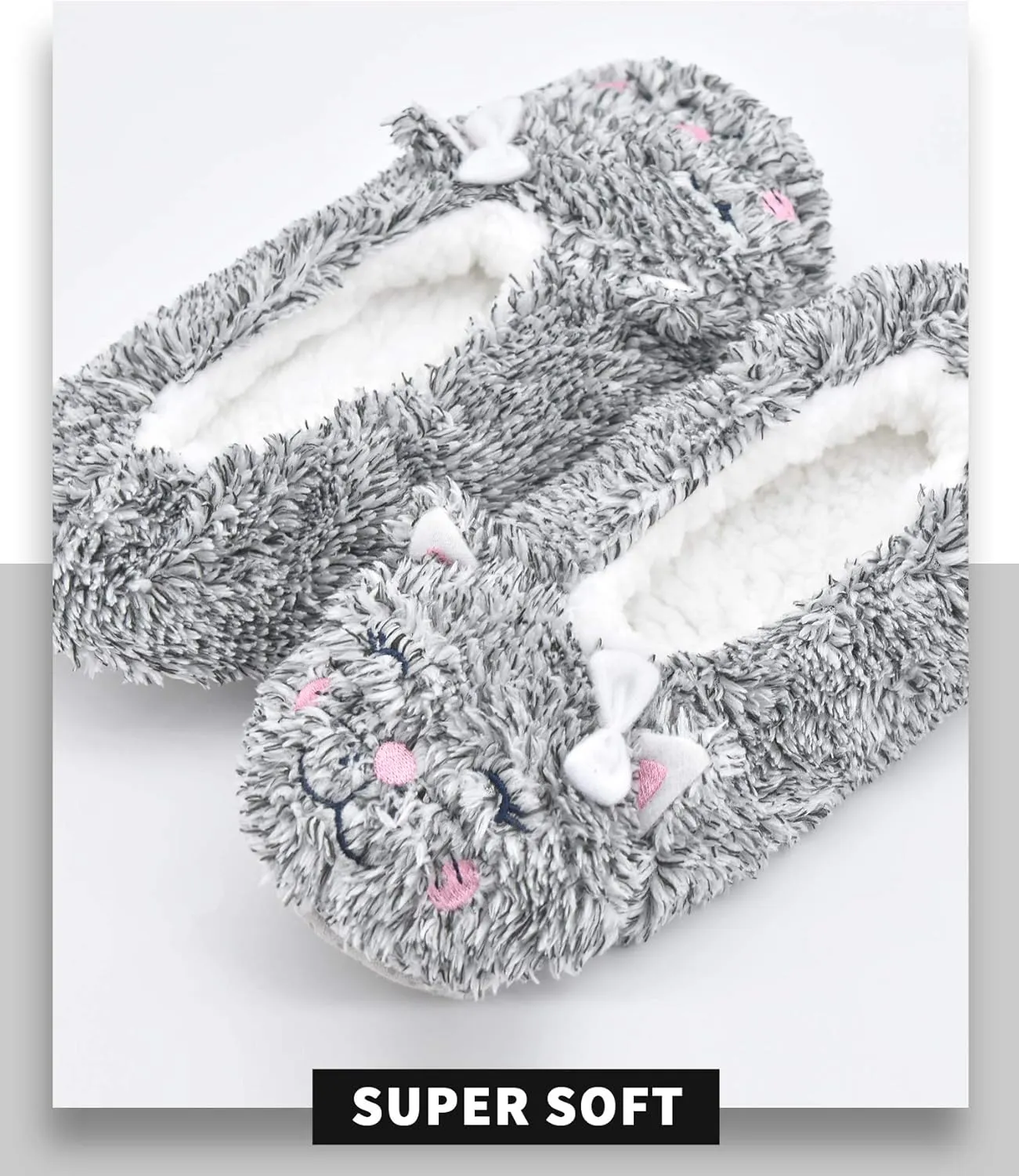 Panda Bros Slipper Socks With Non-Slip Grippers, Cute Fuzzy Warm Cat Animal House Slippers