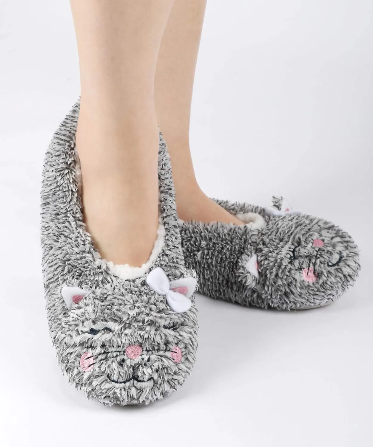 Panda Bros Slipper Socks With Non-Slip Grippers, Cute Fuzzy Warm Cat Animal House Slippers