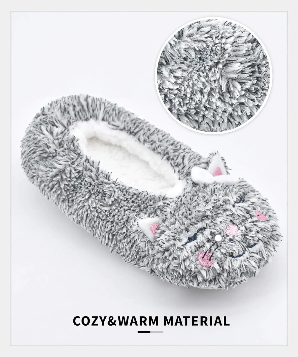 Panda Bros Slipper Socks With Non-Slip Grippers, Cute Fuzzy Warm Cat Animal House Slippers