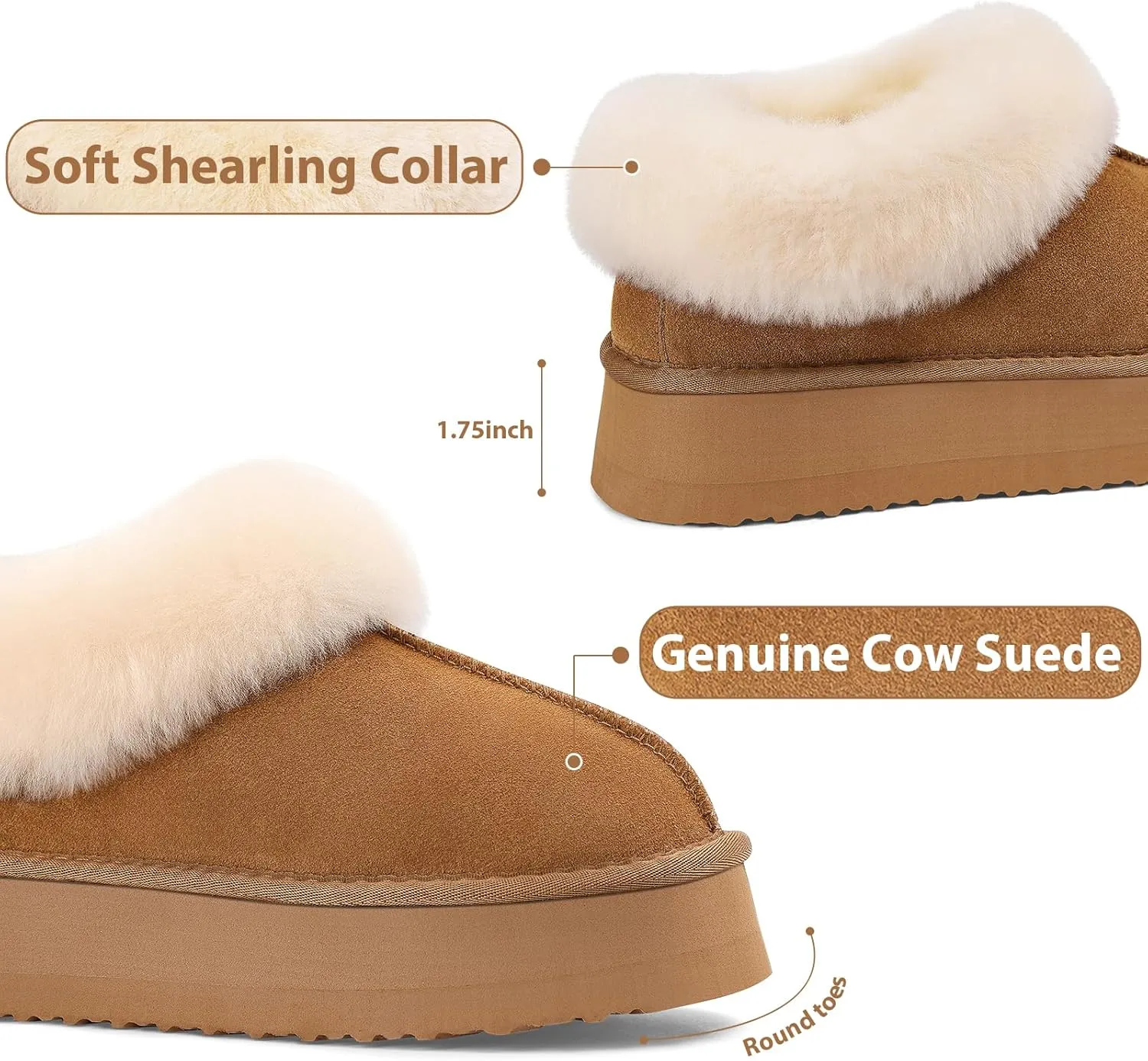 Pasuot Platform Slippers for Women - Furry Lined Platform Clogs Slippers, Shearling Short Ankle Slippers Boots, Warm Cozy Winter Closed-back Slipper Bootie for Indoor Outdoor, House Slipper Shoes