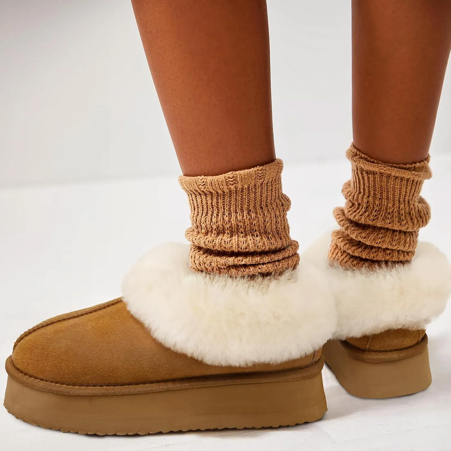 Pasuot Platform Slippers for Women - Furry Lined Platform Clogs Slippers, Shearling Short Ankle Slippers Boots, Warm Cozy Winter Closed-back Slipper Bootie for Indoor Outdoor, House Slipper Shoes