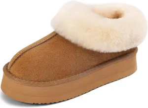 Pasuot Platform Slippers for Women - Furry Lined Platform Clogs Slippers, Shearling Short Ankle Slippers Boots, Warm Cozy Winter Closed-back Slipper Bootie for Indoor Outdoor, House Slipper Shoes