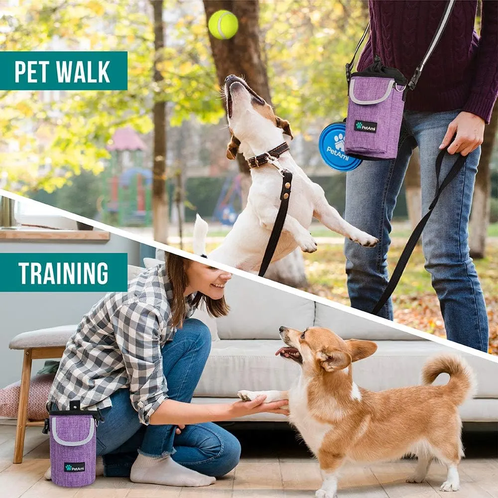PetAmi Dog Treat Pouch, Large Pet Training Treat Pouch with Pocket, Dog Trainer Essentials Supply Holder with Poop Bag Dispenser, Training Bag for Kibbles Toys, 3 Ways to Wear (Purple)