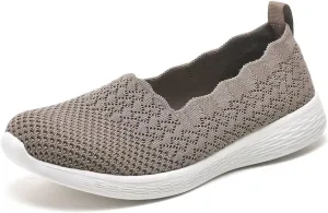 poemlady Women's Slip on Loafer Shoes - Mesh Casual Ballet Flat Nurse Walking Sneakers Knit Round Toe Memory Foam Casual Shoes