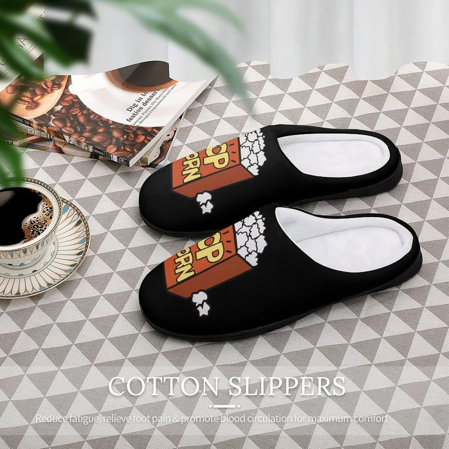 Popcorn Women's House Slippers Warm Anti-Slip Cotton Slippers Home Shoes Indoor Outdoor