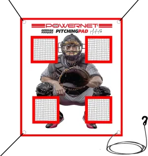 PowerNet Pitching Pad - 4 Pocket Softball Pitch Trainer with 7x7 FT Net, Realistic Catcher for Cages & Practice