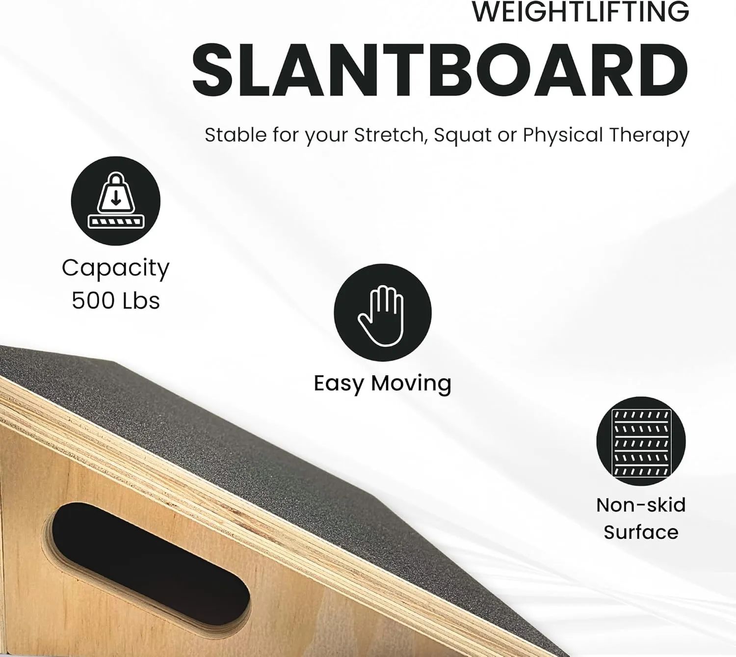 Premium 25 Degree Slant Board for Knees Over Toes, Slant Board for Squats, Incline Squat Board, Physical Therapy and Rehabilitation, Calf Stretcher for Improves Knee Health