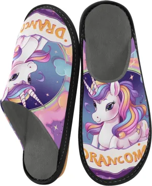 Purple Unicorn House Slippers, Non Slip Slippers for Women Men Warm Slippers House Shoes Indoor Outdoor Slippers