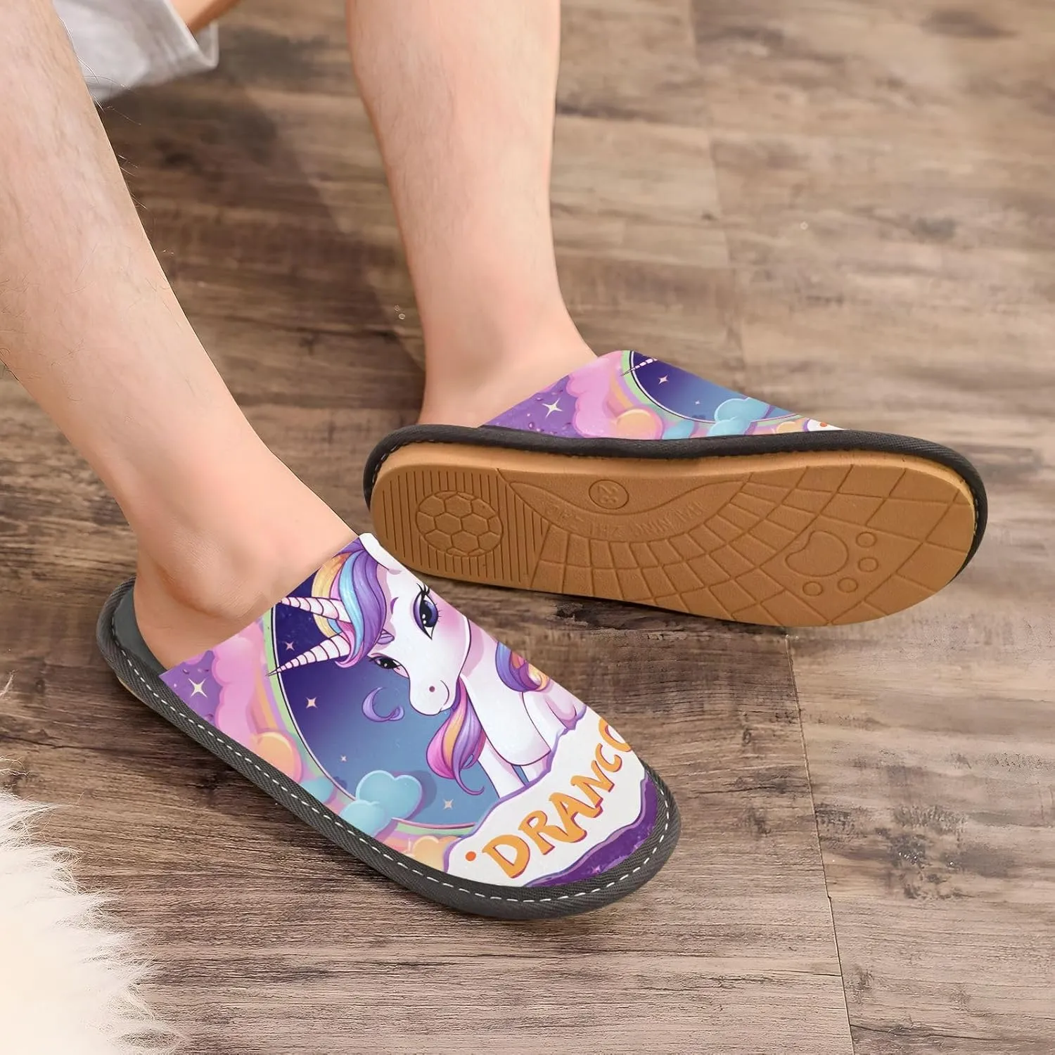 Purple Unicorn House Slippers, Non Slip Slippers for Women Men Warm Slippers House Shoes Indoor Outdoor Slippers