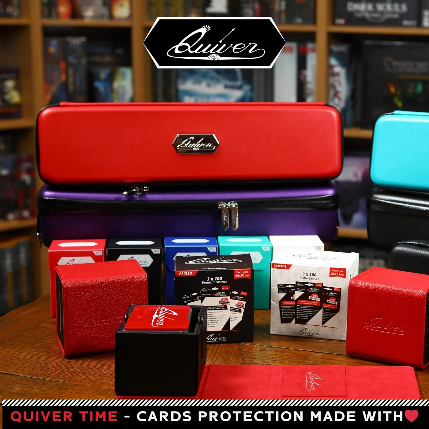Quiver Time 200 Artemis Standard Size Red Card Sleeves fits Magic: The Gathering Cards - Single Matte TCG Card Protectors Deck Sleeves for Cards for Double Sleeving (66x93mm)