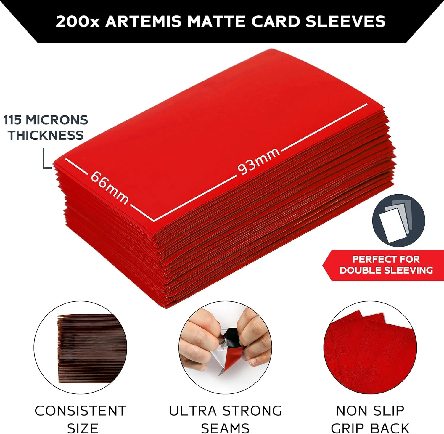 Quiver Time 200 Artemis Standard Size Red Card Sleeves fits Magic: The Gathering Cards - Single Matte TCG Card Protectors Deck Sleeves for Cards for Double Sleeving (66x93mm)