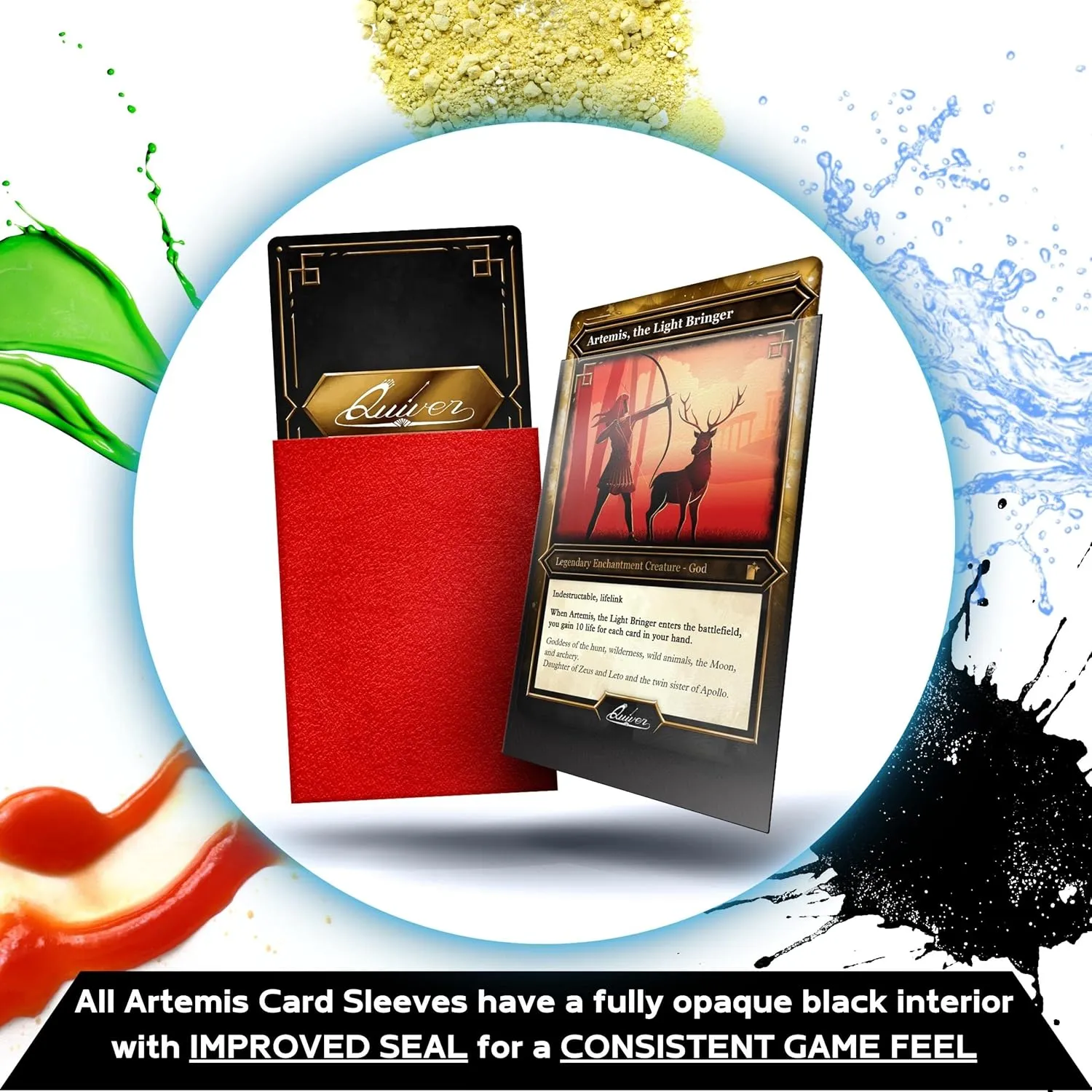 Quiver Time 200 Artemis Standard Size Red Card Sleeves fits Magic: The Gathering Cards - Single Matte TCG Card Protectors Deck Sleeves for Cards for Double Sleeving (66x93mm)