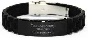 Retirement Trainer Gifts, The legendary Trainer has retired, Appreciation Birthday Black Glidelock Clasp Bracelet for Trainer, Men, Women, Friends, Coworkers
