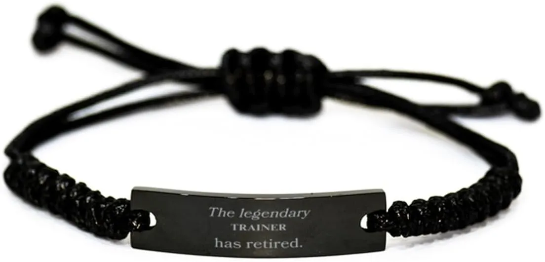 Retirement Trainer Gifts, The legendary Trainer has retired, Appreciation Birthday Black Rope Bracelet for Trainer, Men, Women, Friends, Coworkers