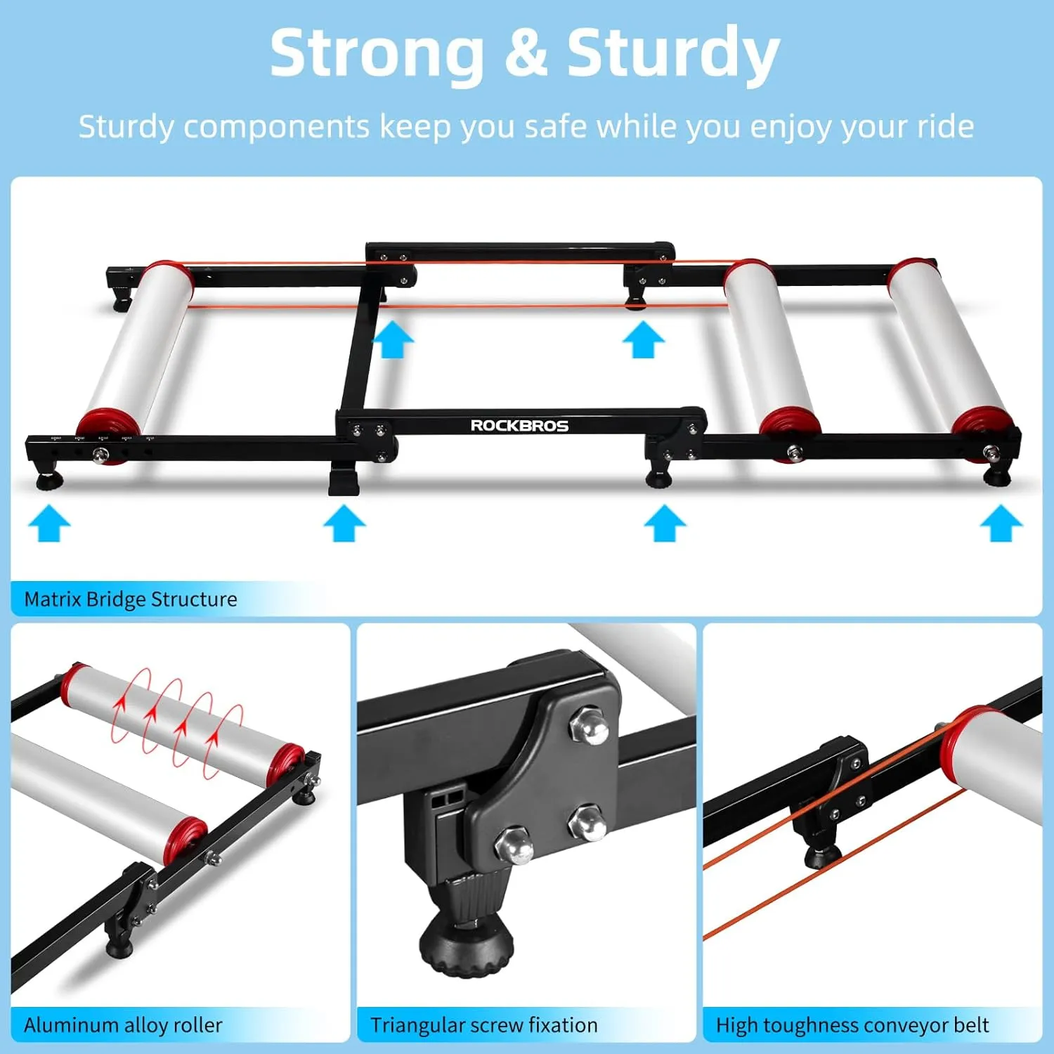ROCKBROS Bike Rollers Adjustable Bike Trainer Stand Foldable Indoor Cycling Bicycle Roller with Resistance for MTB Road Bike Exercise
