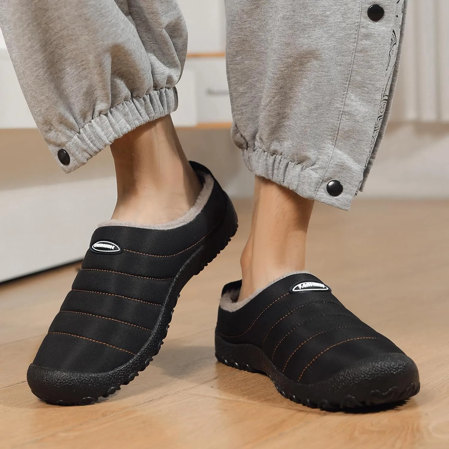 Rojeam Mens Womens Winter Warm Slippers Fur Lined House Shoes Non-Slip for Indoor Outdoor