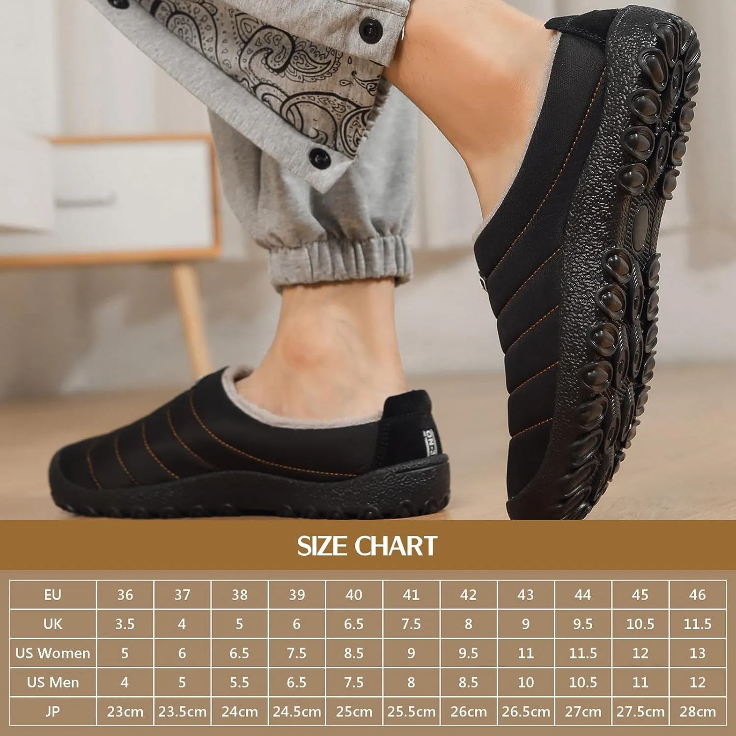 Rojeam Mens Womens Winter Warm Slippers Fur Lined House Shoes Non-Slip for Indoor Outdoor