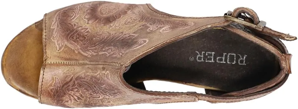 ROPER Womens Mika Floral Embossed Peep Toe Shootie Pumps Dress Casual Casual Mid Heel 2-3" - Brown