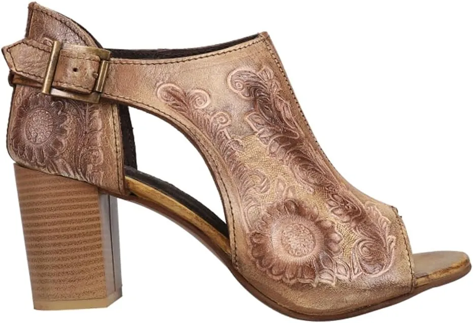ROPER Womens Mika Floral Embossed Peep Toe Shootie Pumps Dress Casual Casual Mid Heel 2-3" - Brown