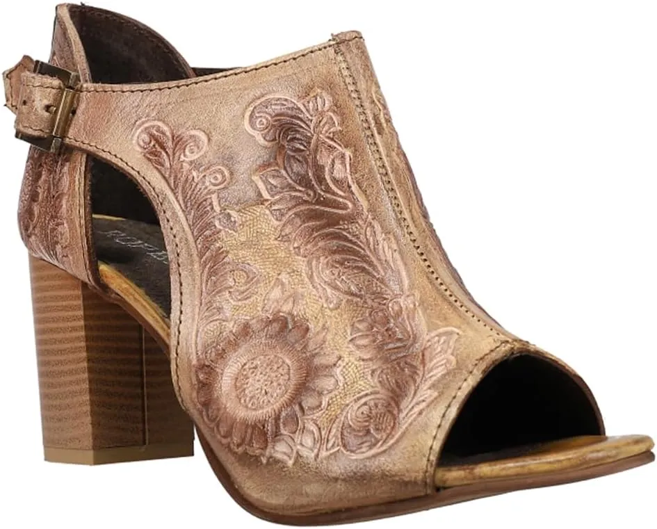 ROPER Womens Mika Floral Embossed Peep Toe Shootie Pumps Dress Casual Casual Mid Heel 2-3" - Brown