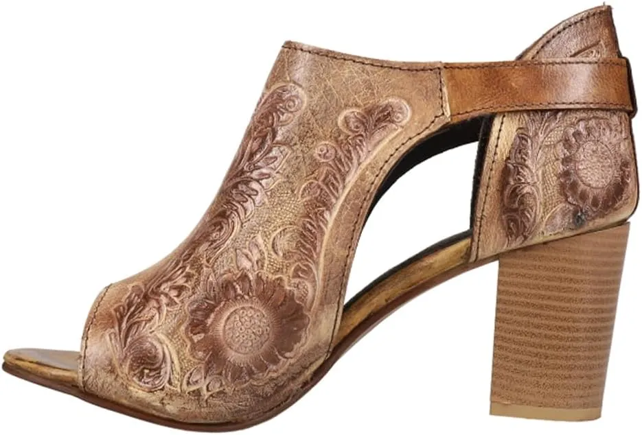ROPER Womens Mika Floral Embossed Peep Toe Shootie Pumps Dress Casual Casual Mid Heel 2-3" - Brown
