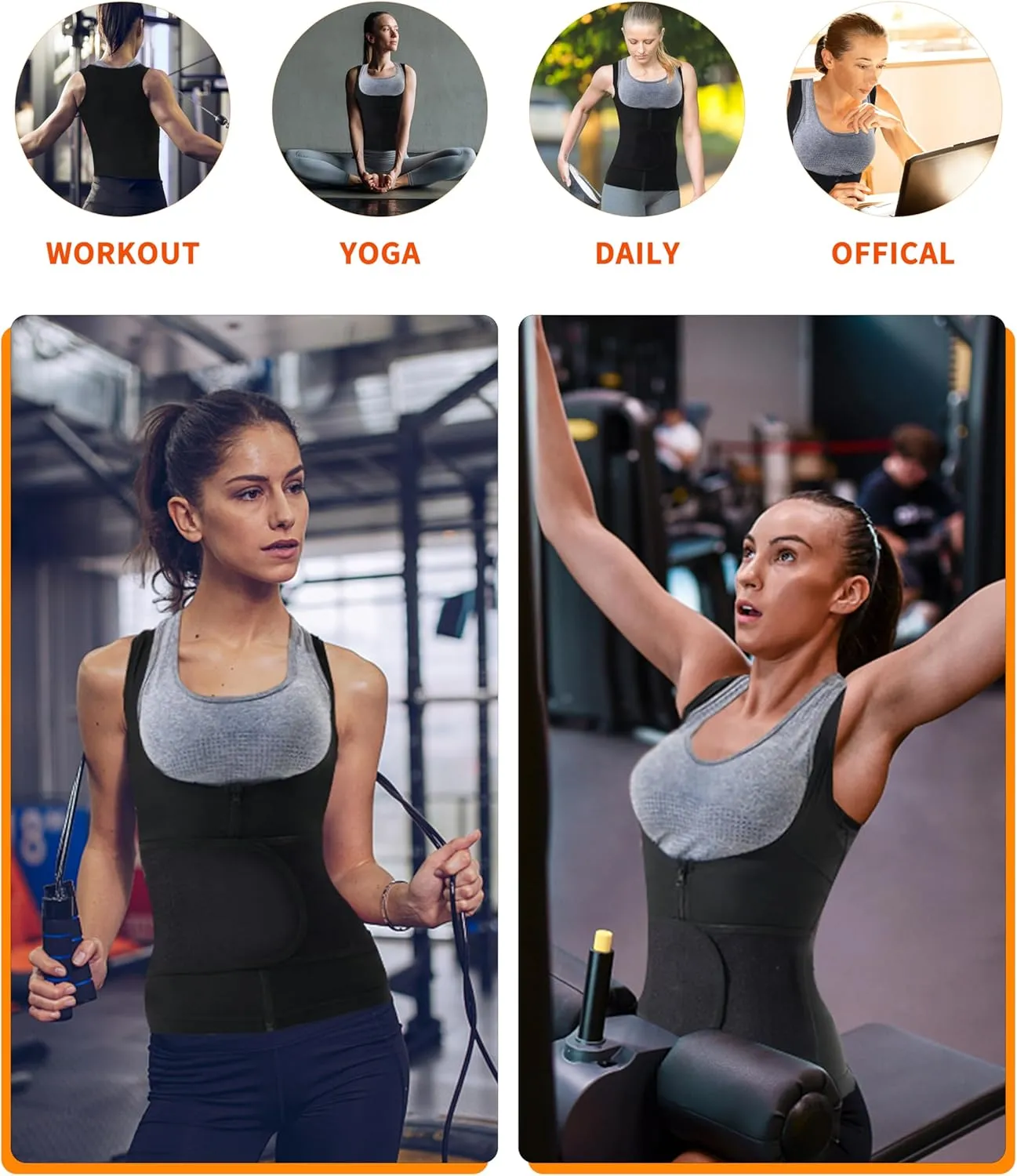 Sauna Vest for Women Sauna Waist Trainer Vest Workout Sweat Vest with Zipper Heat Trapping Sauna Suits