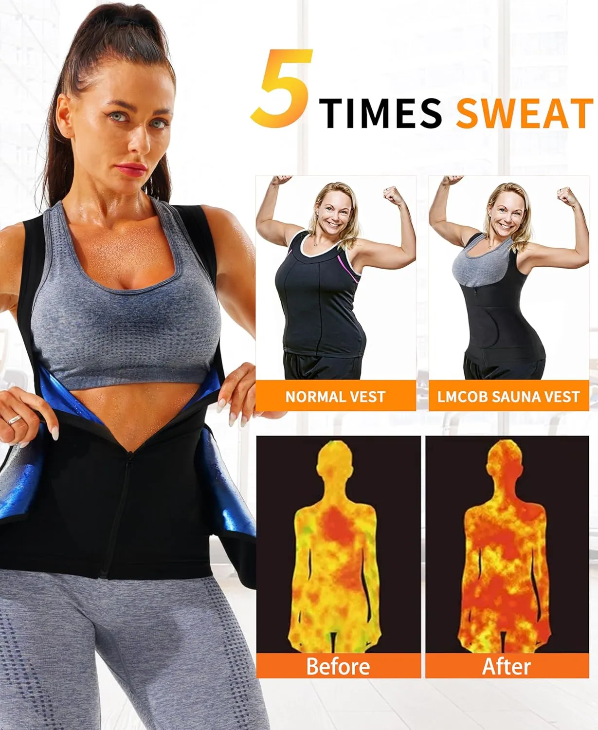Sauna Vest for Women Sauna Waist Trainer Vest Workout Sweat Vest with Zipper Heat Trapping Sauna Suits