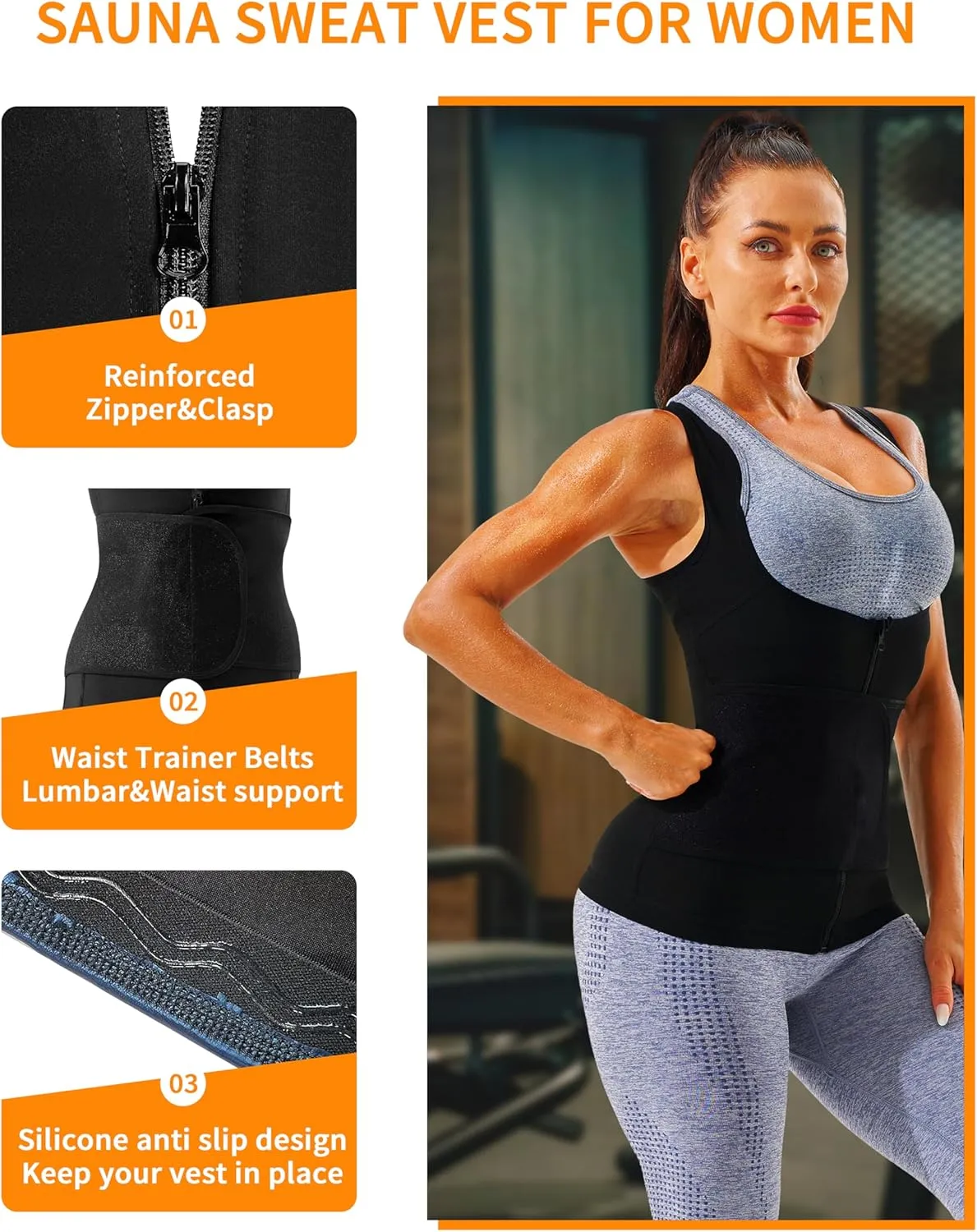 Sauna Vest for Women Sauna Waist Trainer Vest Workout Sweat Vest with Zipper Heat Trapping Sauna Suits