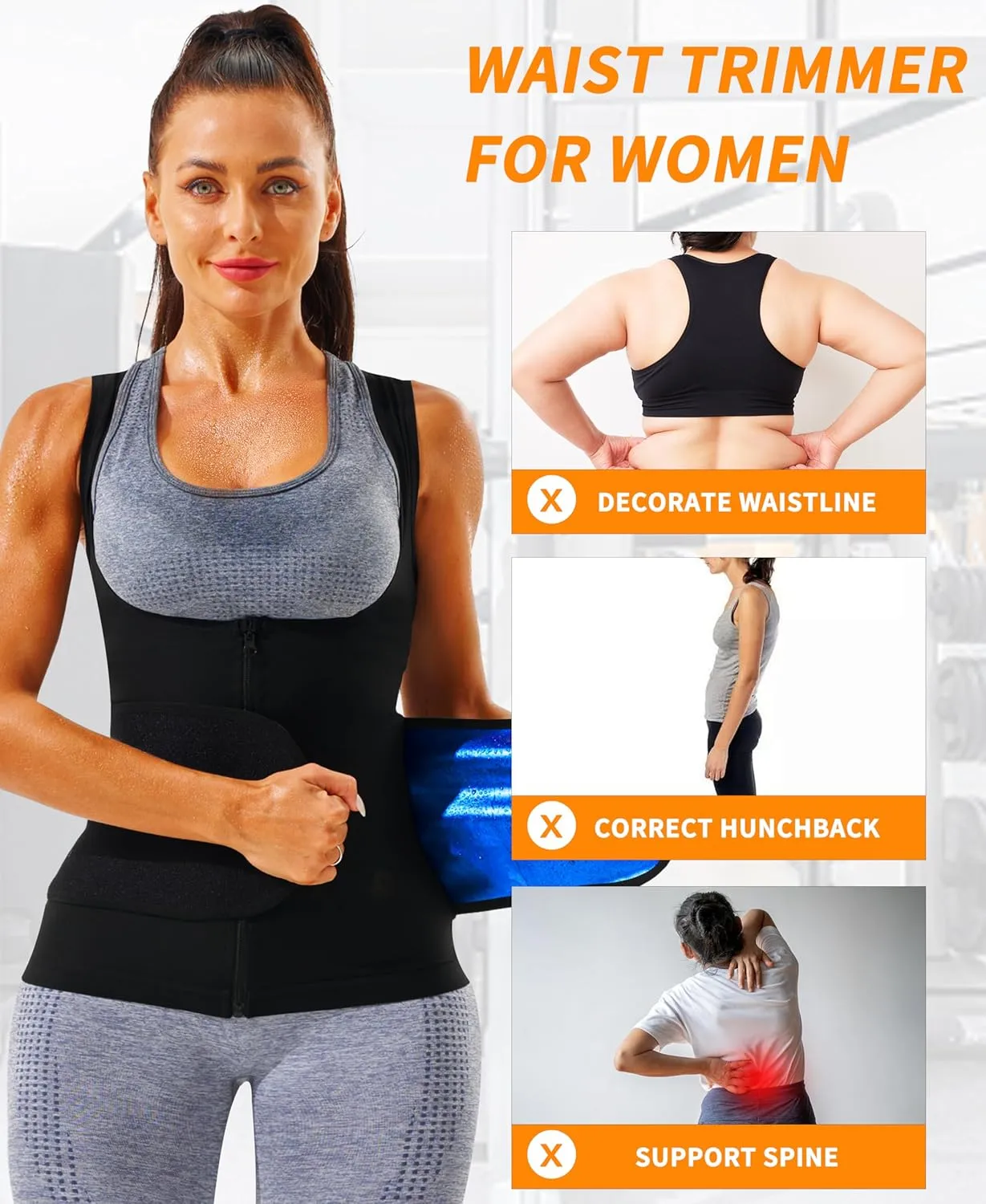Sauna Vest for Women Sauna Waist Trainer Vest Workout Sweat Vest with Zipper Heat Trapping Sauna Suits