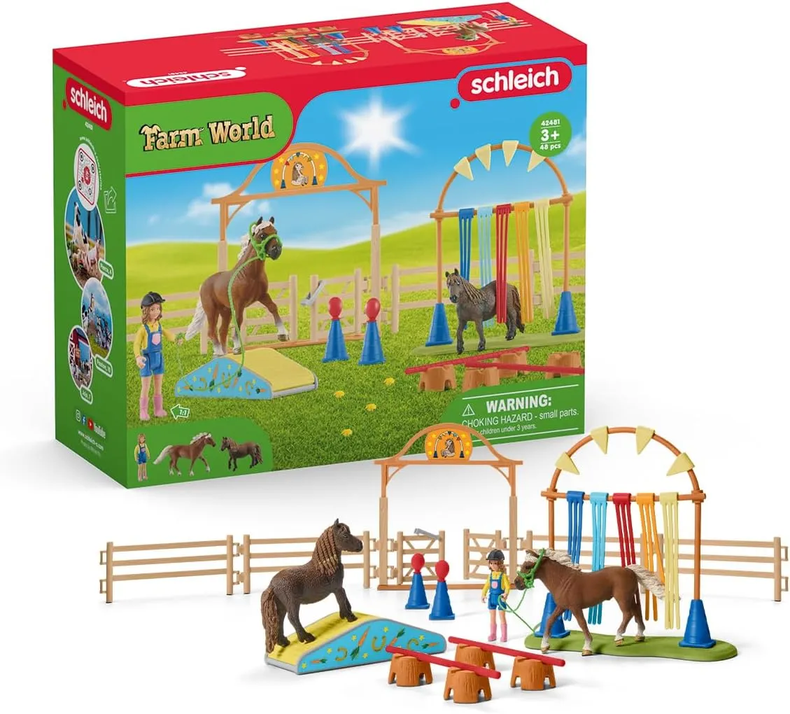 Schleich Farm World Pony Agility Training Set with Horse, Trainer, and Accessories Playset - 41-Piece Pony, Trainer, and Accessories Toy Set, Gift for Boys, Girls, and Toddlers Ages 3 