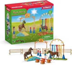 Schleich Farm World Pony Agility Training Set with Horse, Trainer, and Accessories Playset - 41-Piece Pony, Trainer, and Accessories Toy Set, Gift for Boys, Girls, and Toddlers Ages 3 