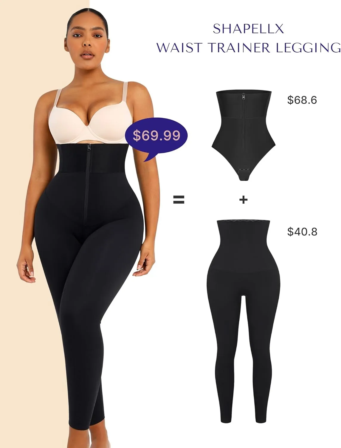 SHAPELLX Women High Waist Leggings Tummy Control ElasticFuse Waistband Shaping Leggings Waist Trainer Yoga Pants