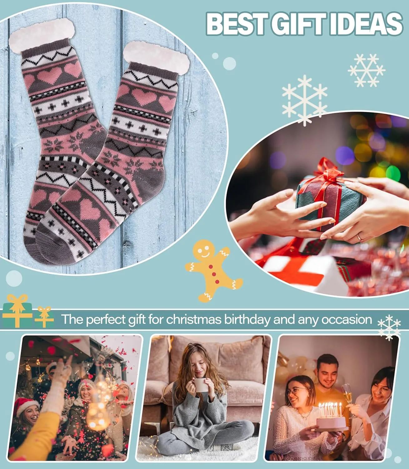 Slipper Socks for Women Fuzzy Non Slip Winter Thick Warm Soft Cozy Fleece Lining Home Socks with Grippers